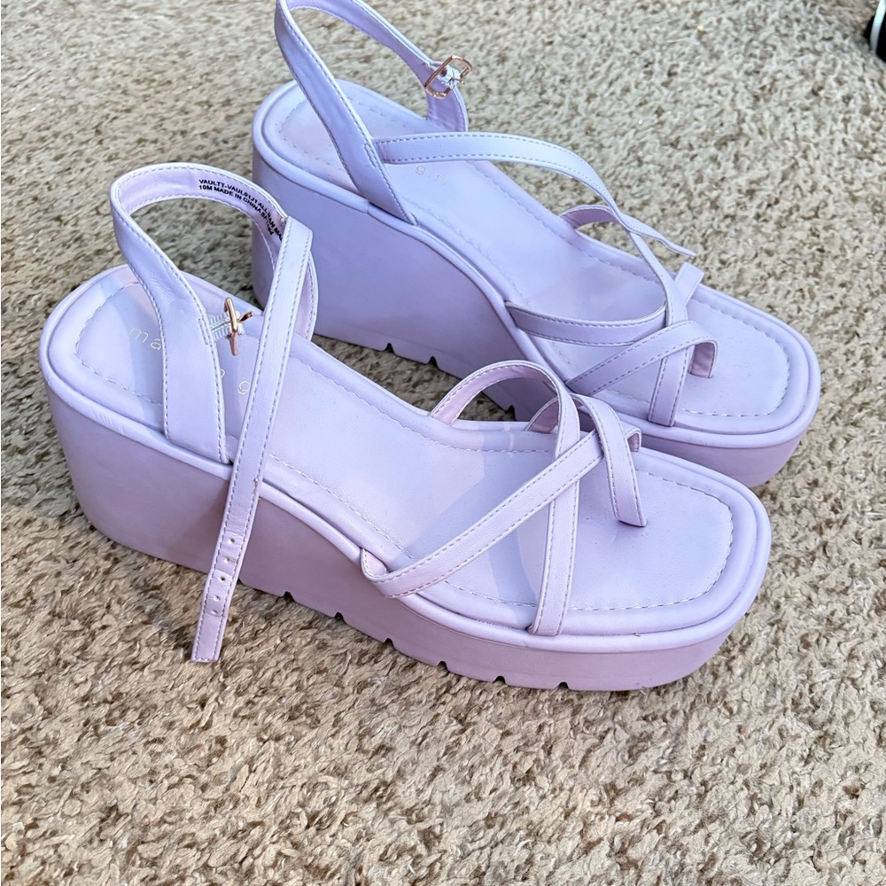 Purple Wedge Platform Sandals with Thick Sole and Crisscross Straps